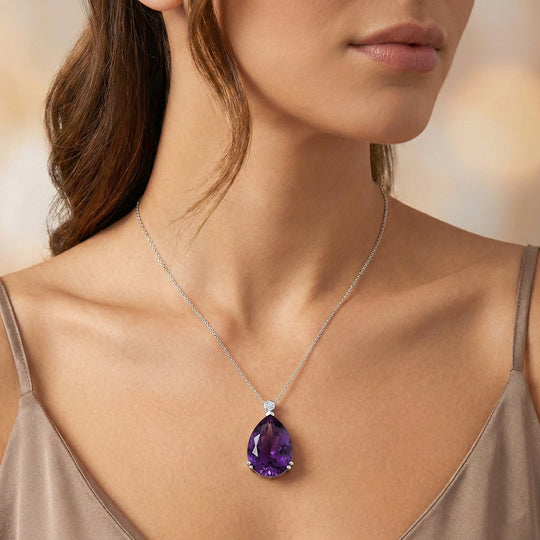 LUXURIANT DIAMOND - AAA Afrikanischer Amethyst, Lab Grown Diamant Schmuckset ca. 50 cm 925 Silber Rhodiniert ca. 25,09 ct.
