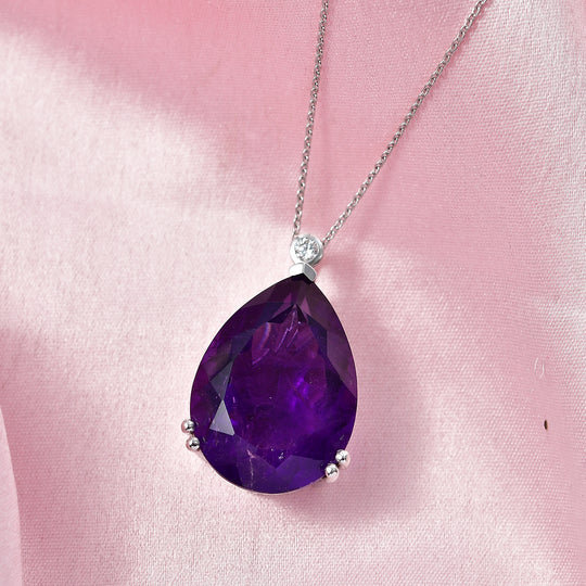 LUXURIANT DIAMOND - AAA Afrikanischer Amethyst, Lab Grown Diamant Schmuckset ca. 50 cm 925 Silber Rhodiniert ca. 25,09 ct.
