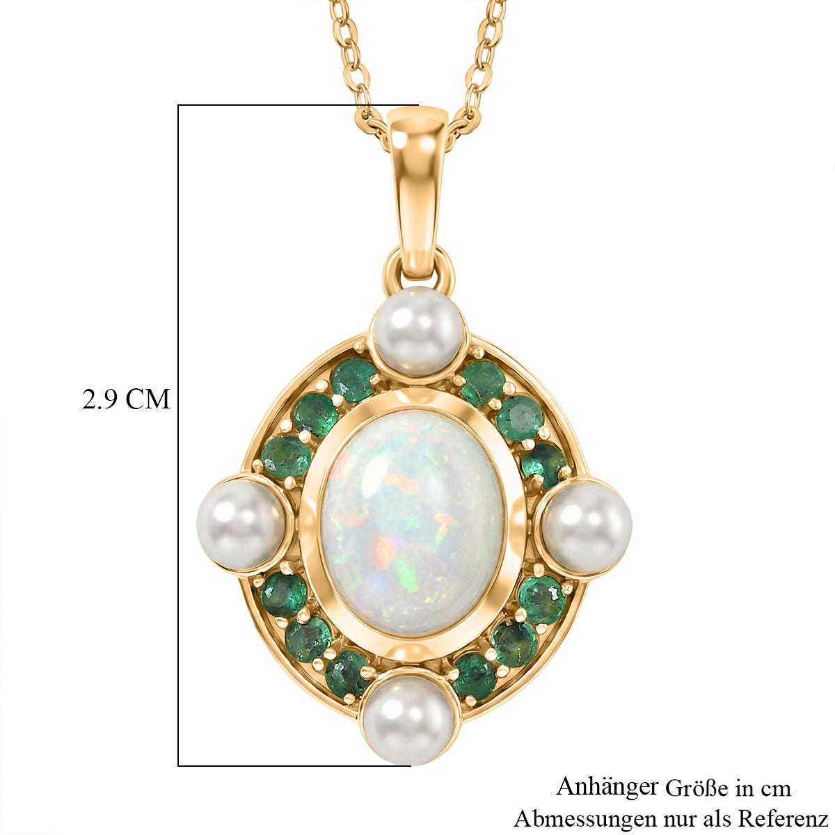 D'Joy Natürlicher, äthiopischer Welo Opal, Perle (4 mm) Schmuckset ca. 50 cm 925 Silber 750 Gelbgold Vermeil