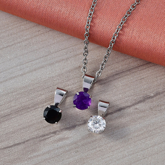 Afrikanischer Amethyst, Schwarzer Spinell Schmuckset ca. 50 cm 925 Silber Vergoldet und Edelstahl Vergoldet ca. 1.50 ct