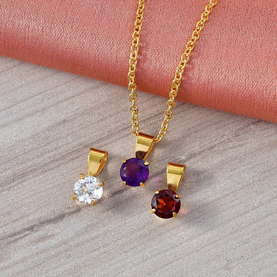 Roter Granat, Afrikanischer Amethyst Schmuckset ca. 50 cm 925 Silber Platiniert und Edelstahl Platiniert ca. 1,50 ct.