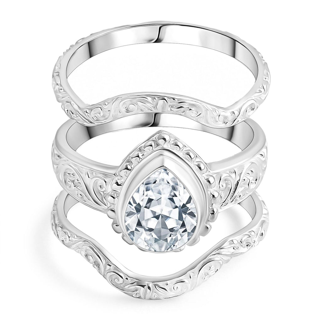 D'Joy Royal Bali Tropfenschliff Moissanit Ringe und Anhänger in 925 Silber