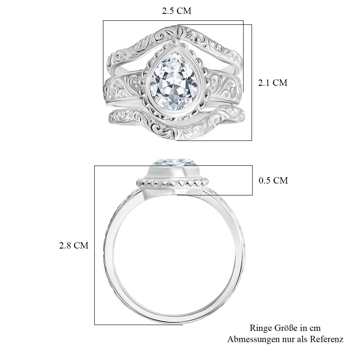 D'Joy Royal Bali Tropfenschliff Moissanit Ringe und Anhänger in 925 Silber