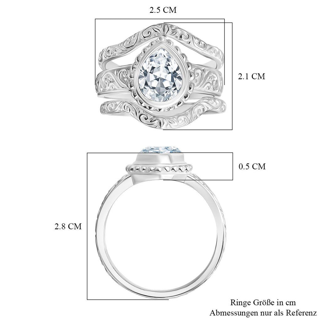 D'Joy Royal Bali Tropfenschliff Moissanit Ringe und Anhänger in 925 Silber