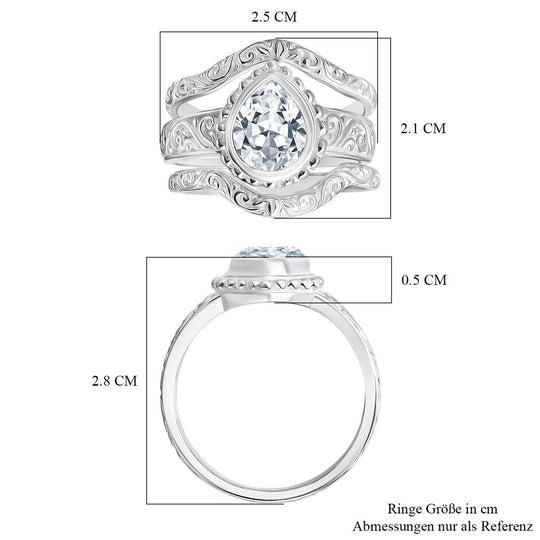 D'Joy Royal Bali Tropfenschliff Moissanit Ringe und Anhänger in 925 Silber