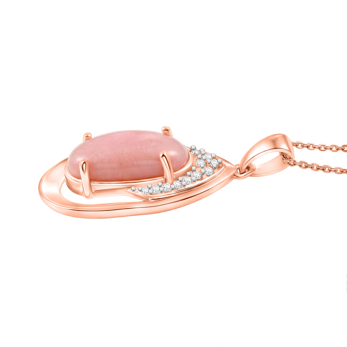 D'Joy AA Rosa Opal, Weißer Zirkon Anhänger mit Kette, ca. 50 cm 925 Silber 750 Roségold Vermeil ca. 4.25 ct