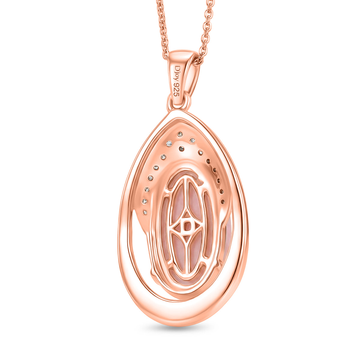D'Joy AA Rosa Opal, Weißer Zirkon Anhänger mit Kette, ca. 50 cm 925 Silber 750 Roségold Vermeil ca. 4.25 ct
