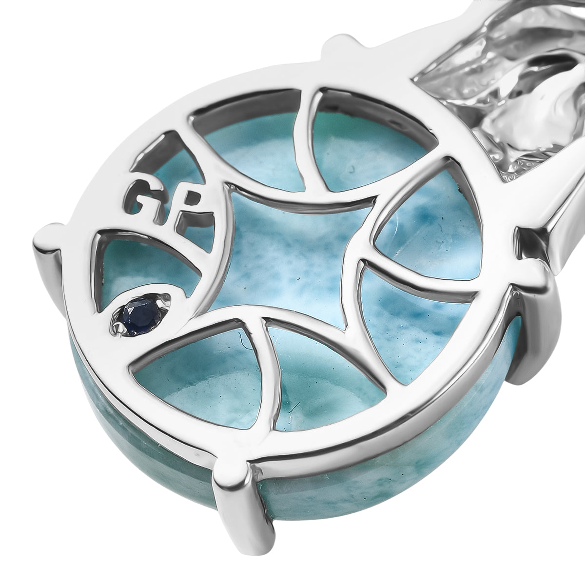 GP - Larimar, Natürlicher Chromdiopsid Schmuckset ca. 50 cm 925 Silber rhodiniert ca. 15,43 ct.