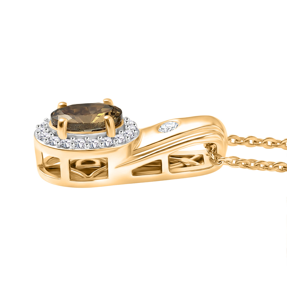 D'Joy AA Natürlicher goldener Tansanit, Moissanit Schmuckset ca. 50 cm 925 Silber 750 Gelbgold vermeil ca. 0,79 ct.