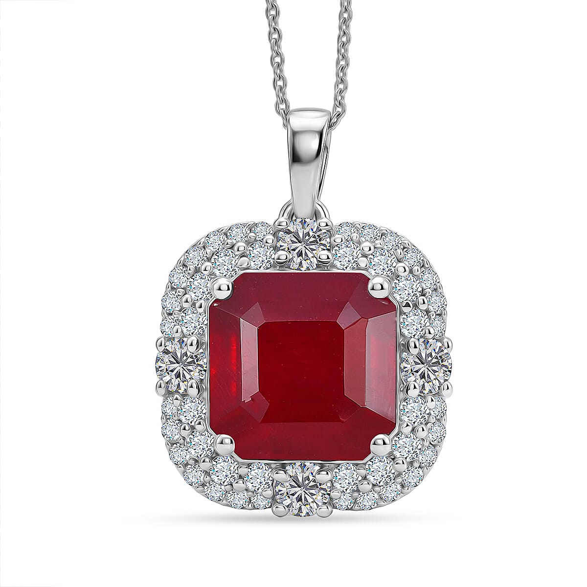 D'Joy AA Niassa Rubin, Moissanit Schmuckset ca. 50 cm 925 Silber Rhodiniert ca. 11,94 ct.