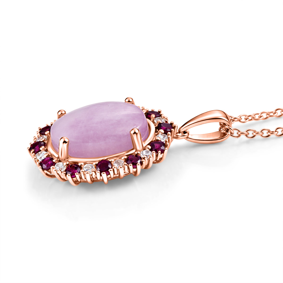 EVER TRUE Kunzit, Natürlicher Rhodolith Granat Schmuckset ca. 50 cm, Roségoldfarben, ca. 13.08 ct