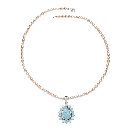 D'Joy Larimar-Anhänger mit Perlenkette ca. 50 cm 925 Silber rhodiniert