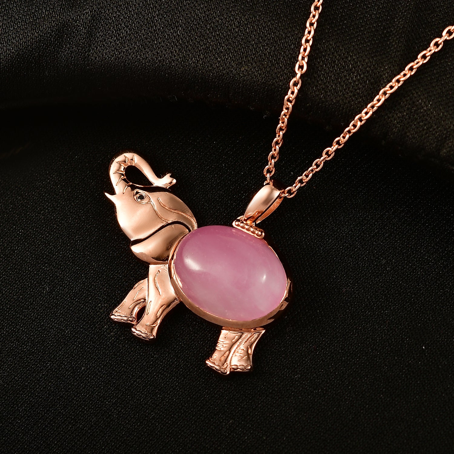 EVER TRUE Kunzit, Schwarzer Spinell Anhänger mit Kette, ca. 50 cm, Roségoldfarben, ca. 11.59 ct