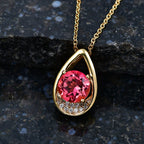 EVER TRUE Sunset Quarz Triplette, Weißer Zirkon Anhänger, goldfarbenes nickelfreies Messing, 316L Edelstahlkette 50 cm ca. 4,35 ct.