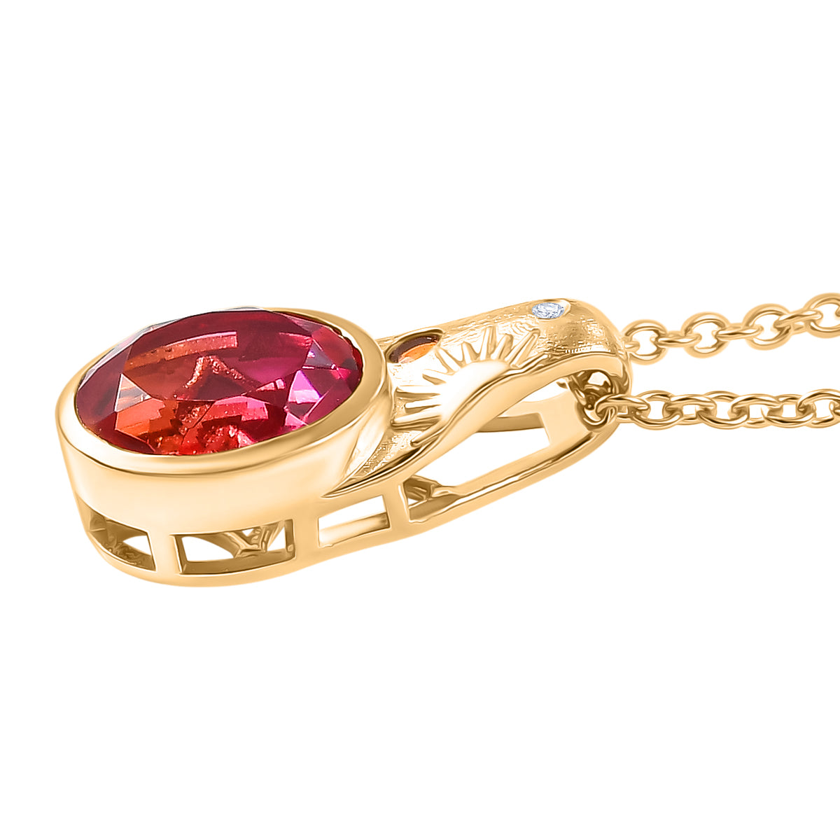 EVER TRUE Sunset Quarz Triplette, Salamanca Feueropal Anhänger, goldfarbenes nickelfreies Messing, 316L Edelstahlkette 50 cm ca. 2.91 ct