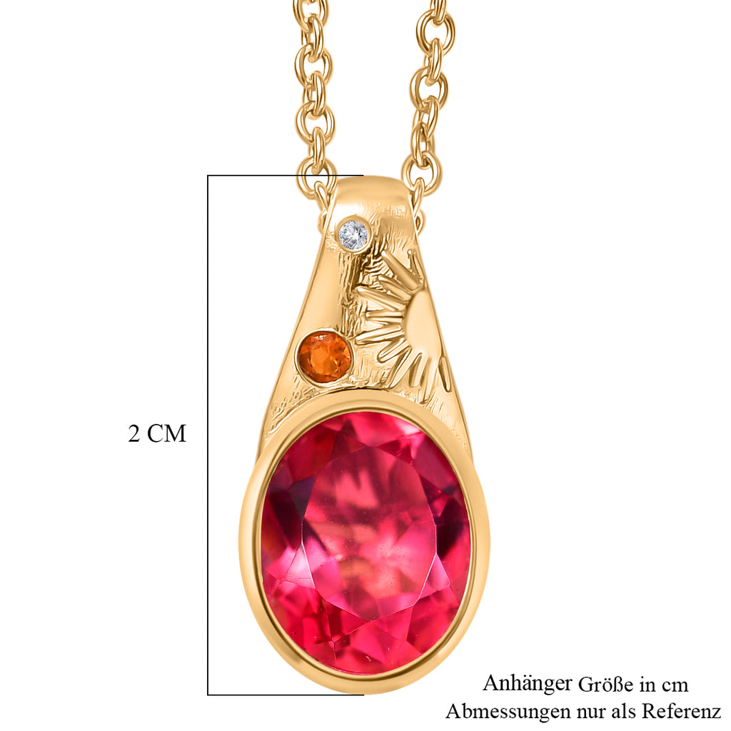 EVER TRUE Sunset Quarz Triplette, Salamanca Feueropal Anhänger, goldfarbenes nickelfreies Messing, 316L Edelstahlkette 50 cm ca. 2.91 ct