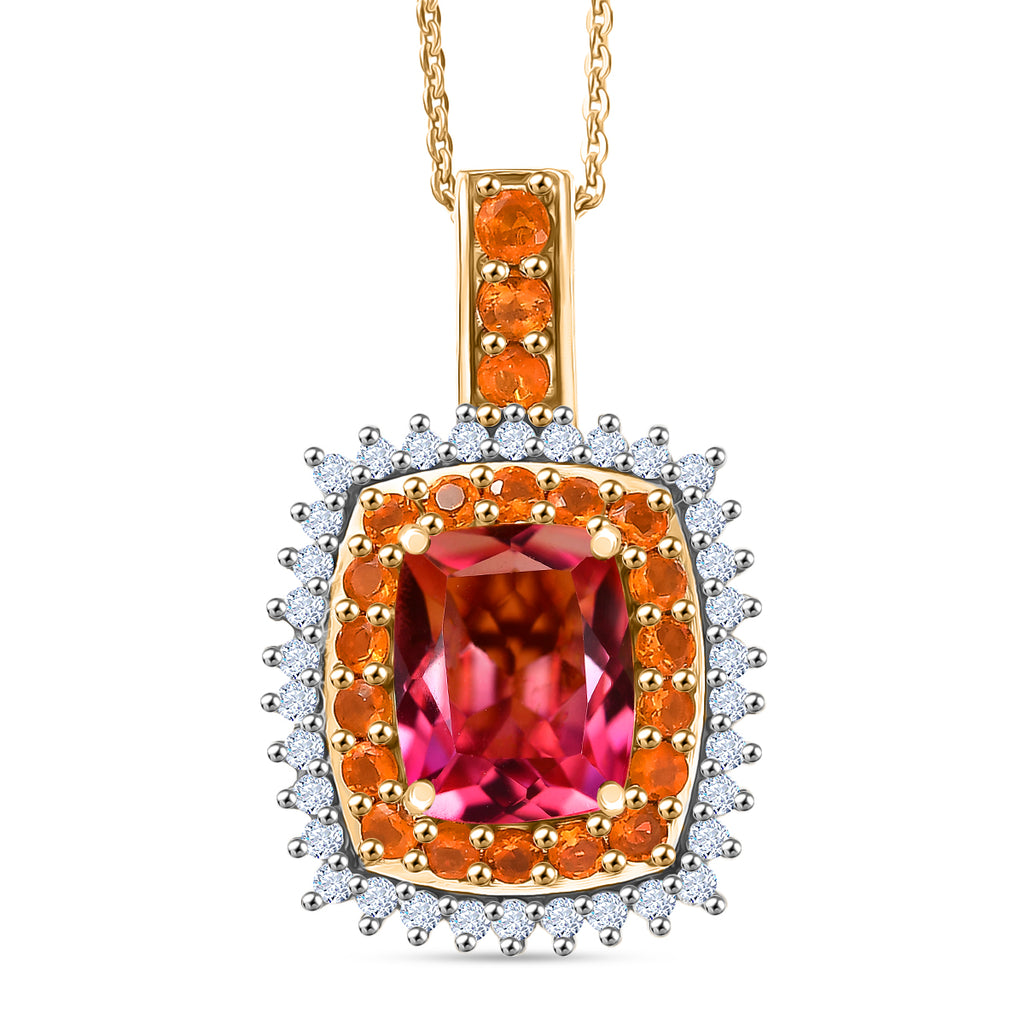 D'Joy Sunset Quarz Triplette, Salamanca Feueropal Schmuckset ca. 50 cm 925 Silber 750 Gelbgold Vermeil ca. 4,51 ct.