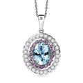 D'Joy AA Aquamarin, Rosa Saphir Schmuckset ca. 50 cm 925 Silber Rhodiniert ca. 3,82 ct.