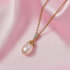 EVER TRUE Rosa Süßwasser Perle (13x9 mm), Weißer Zirkon Schmuckset ca. 50 cm
