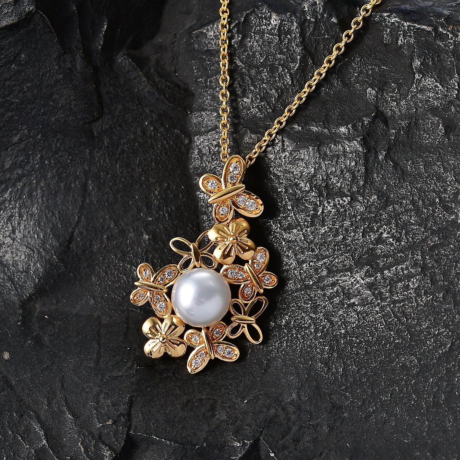 EVER TRUE Süßwasser Perle (8.5-9 mm), Weißer Zirkon Anhänger mit Kette, ca. 50 cm