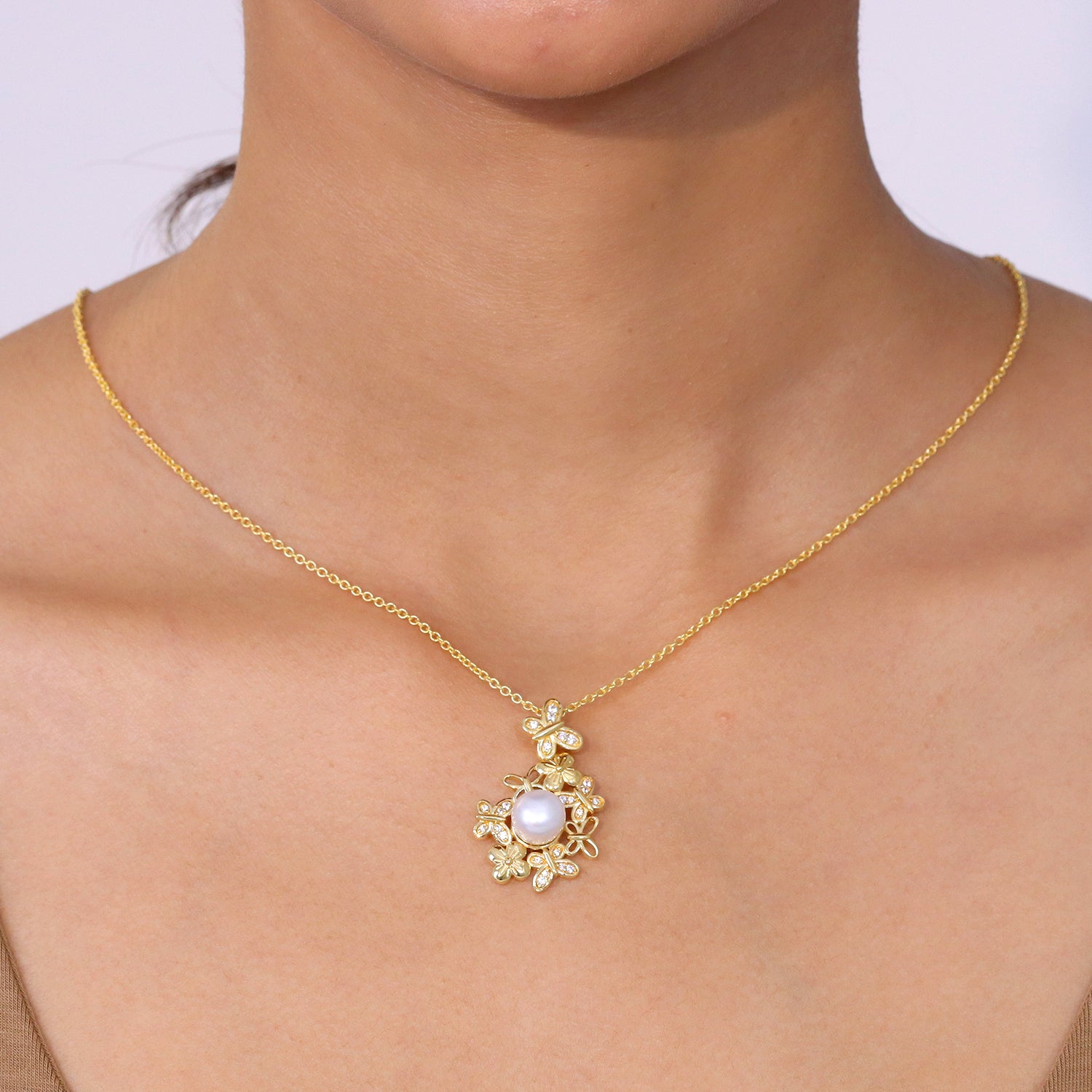 EVER TRUE Süßwasser Perle (8.5-9 mm), Weißer Zirkon Anhänger mit Kette, ca. 50 cm