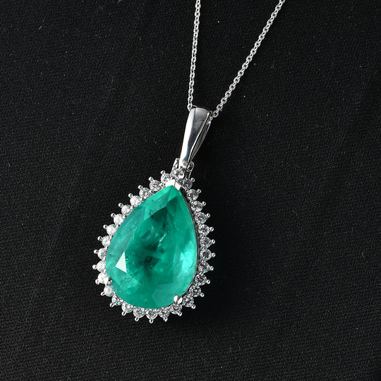 Smaragd-Quarz Triplette, Weißer Zirkon Schmuckset ca. 50 cm 925 Silber Rhodiniert ca. 21.65 ct