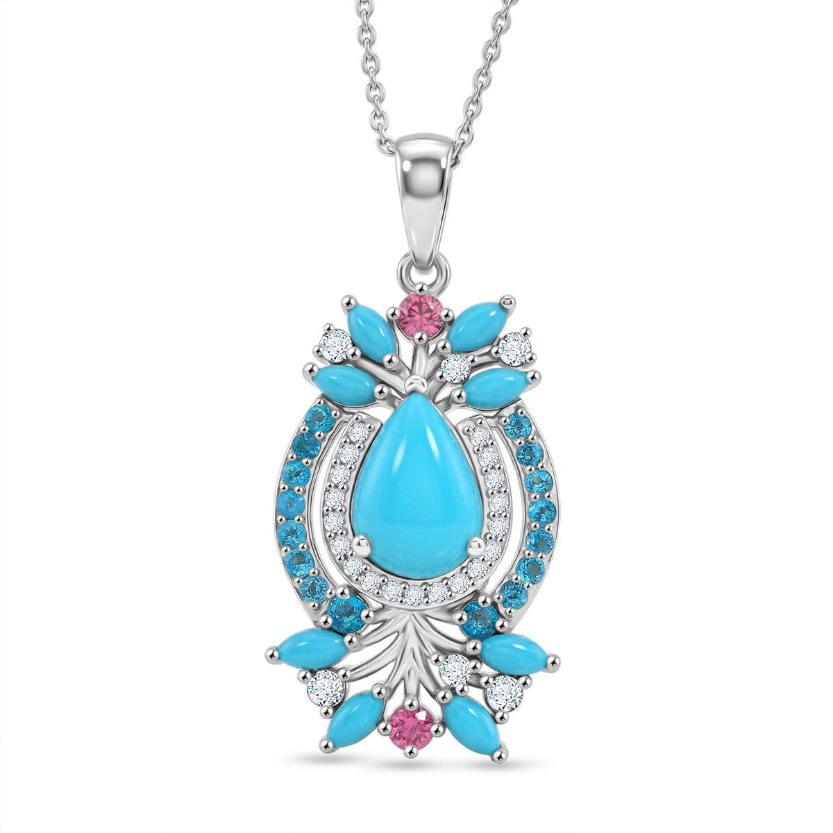 D'Joy Sleeping Beauty Türkis, Rosa Turmalin, Neon Apatit und Weißer Zirkon ca. 50 cm 925 Silber Rhodiniert ca. 3.12 ct