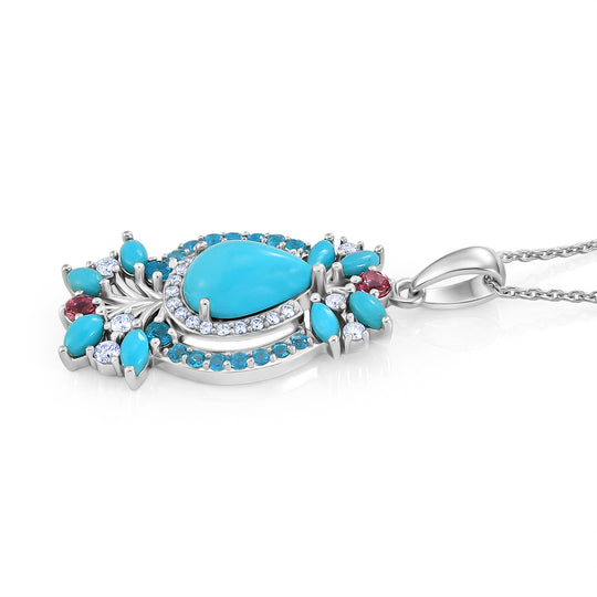 D'Joy Sleeping Beauty Türkis, Rosa Turmalin, Neon Apatit und Weißer Zirkon ca. 50 cm 925 Silber Rhodiniert ca. 3.12 ct