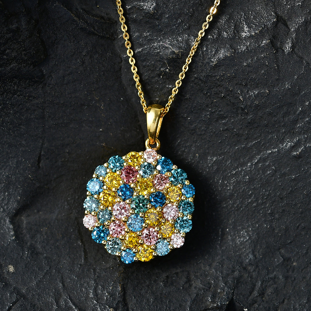 LUXURIANT DIAMOND - Lab Grown Grüner Diamant SI, Lab Grown Gelb Diamant Schmuckset ca. 50 cm 925 Silber 750 Gelbgold vermeil ca. 3,49 ct.