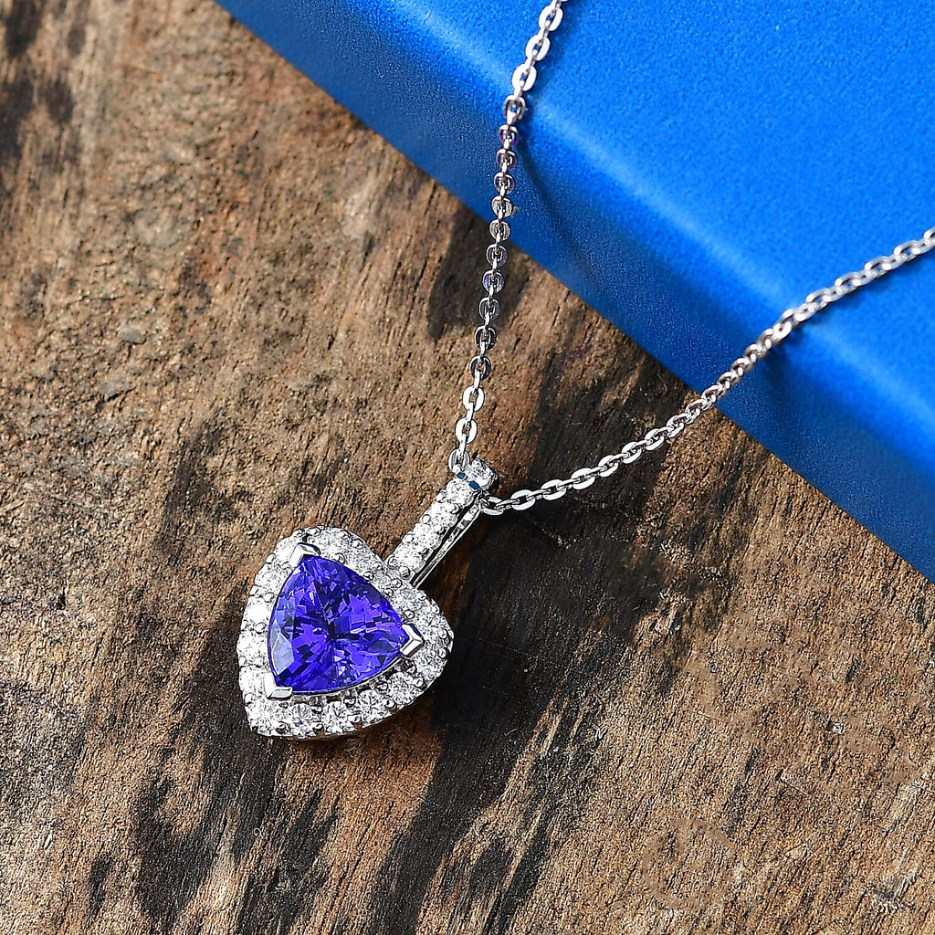 D'Joy AGI zertifizierter und geprüfter AA Tansanit und Moissanit Anhänger mit 50cm Kette, 925 Silber rhodiniert - 1,54 ct.