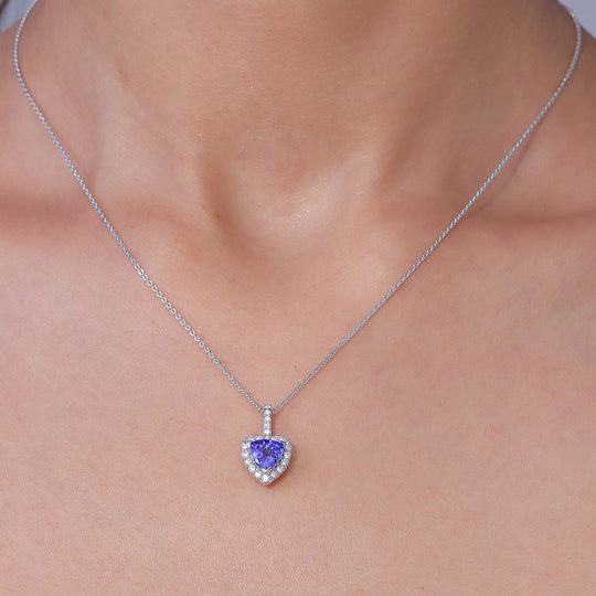 D'Joy AGI zertifizierter und geprüfter AA Tansanit und Moissanit Anhänger mit 50cm Kette, 925 Silber rhodiniert - 1,54 ct.