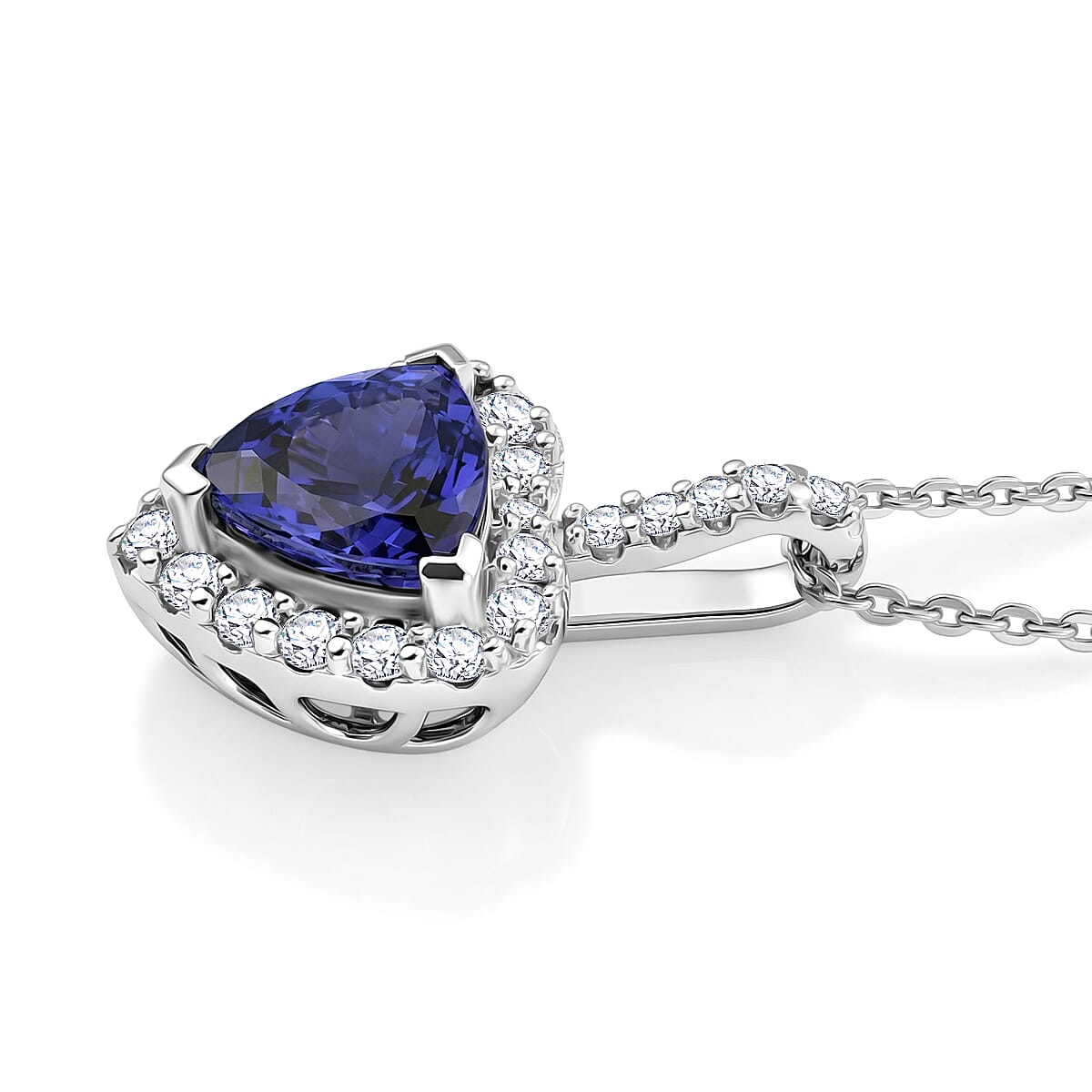 D'Joy AGI zertifizierter und geprüfter AA Tansanit und Moissanit Anhänger mit 50cm Kette, 925 Silber rhodiniert - 1,54 ct.