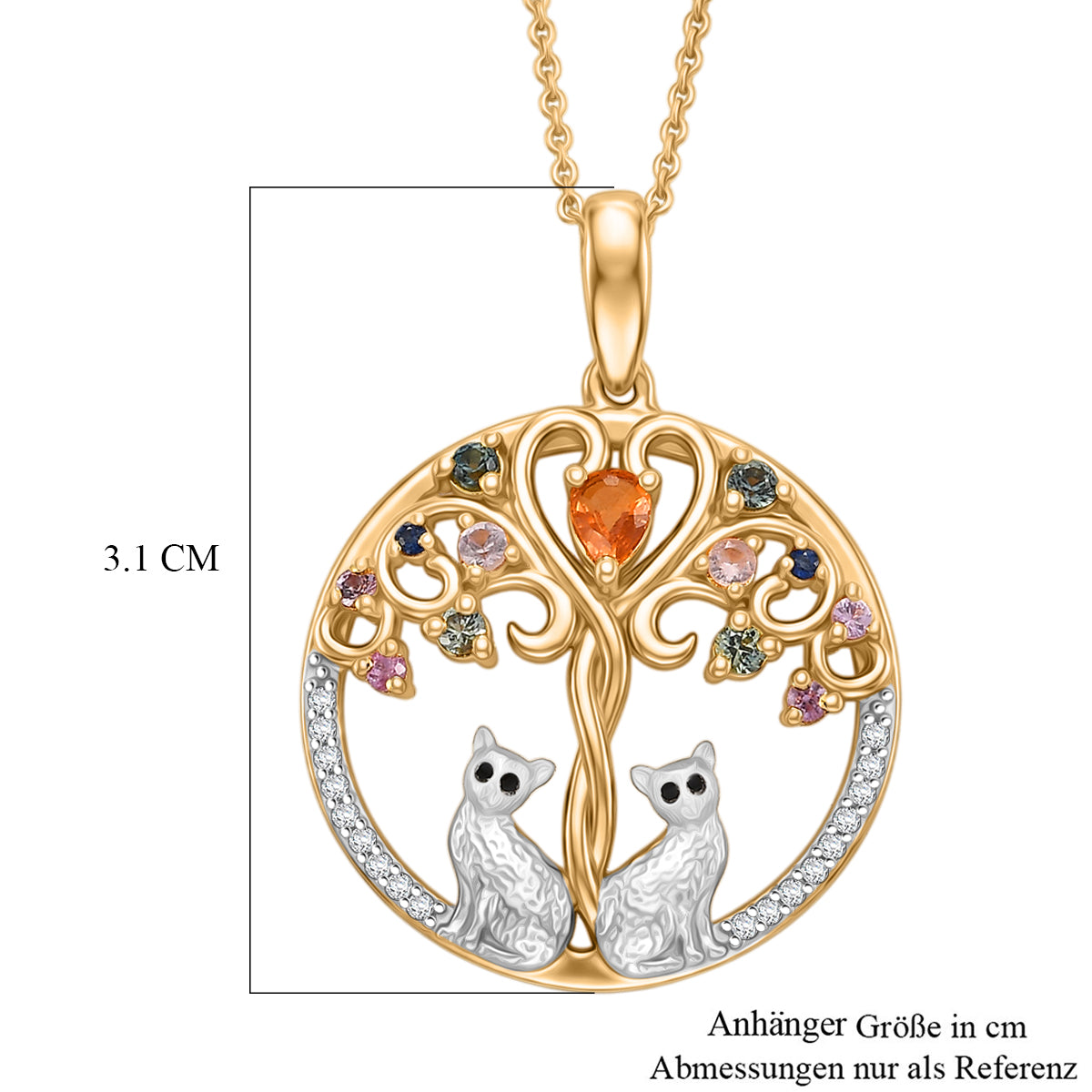D'Joy Mehrfarbig Saphir Schmuckset ca. 50 cm 925 Silber Rhodiniert, 925 Silber Rhodiniert und 750 Gelbgold Vermeil ca. 0,72 ct.