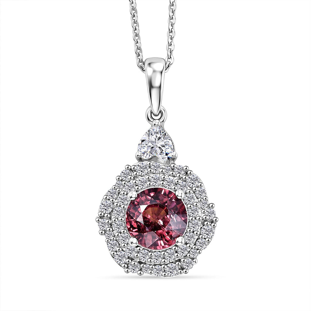 D'Joy AA Himbeer Zirkon, Moissanit AGI zertifiziert Schmuckset ca. 50 cm 925 Silber Rhodiniert ca. 2,65 ct.