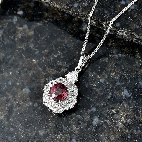 D'Joy AA Himbeer Zirkon, Moissanit AGI zertifiziert Schmuckset ca. 50 cm 925 Silber Rhodiniert ca. 2,65 ct.