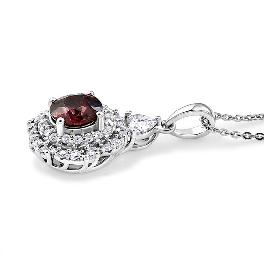 D'Joy AA Himbeer Zirkon, Moissanit AGI zertifiziert Schmuckset ca. 50 cm 925 Silber Rhodiniert ca. 2,65 ct.
