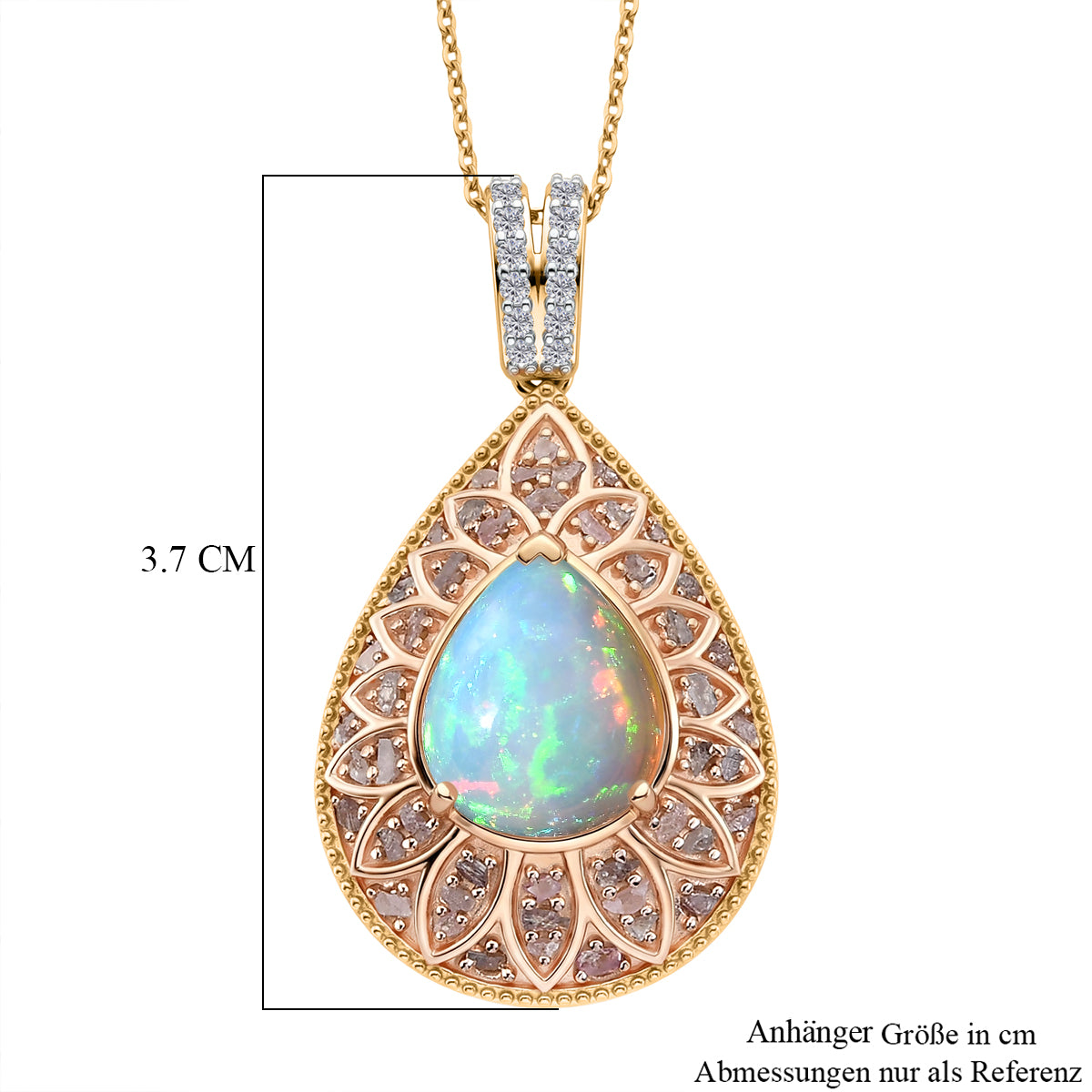 D'Joy AAA Natürlicher, äthiopischer Welo Opal, Natürlicher Rosa Diamant Schmuckset ca. 50 cm 925 Silber 750 Gelbgold vermeil ca. 3.62 ct