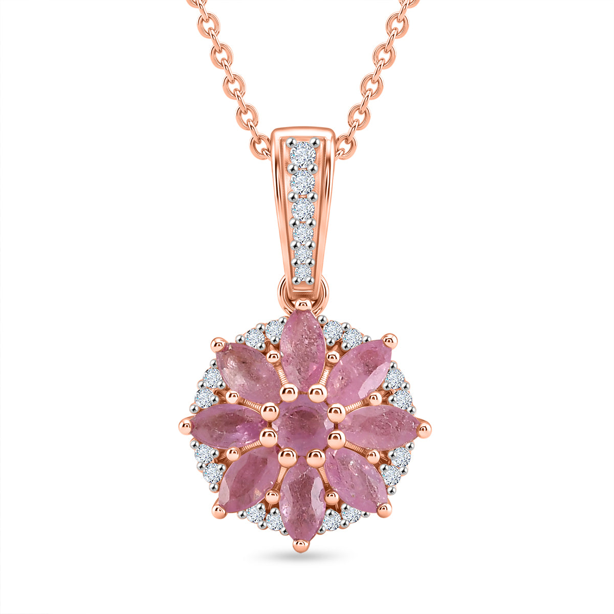 D'Joy Ilakaka Rosa Saphir (Fissure gefüllt) Schmuckset ca. 50 cm 925 Silber 750 Roségold vermeil ca. 2.10 ct