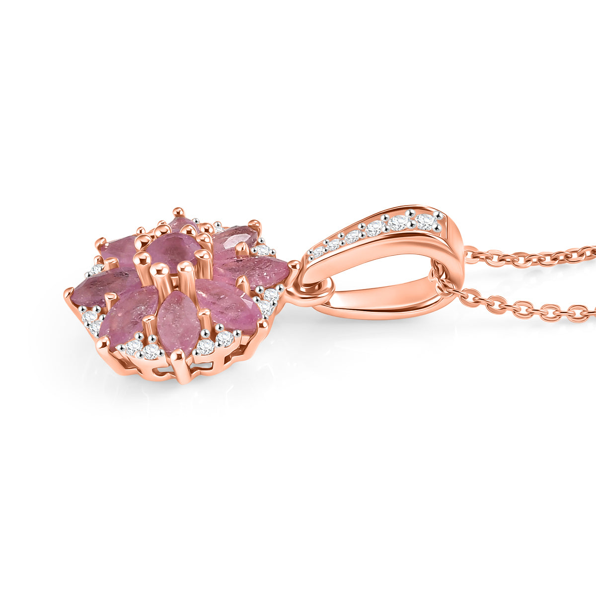 D'Joy Ilakaka Rosa Saphir (Fissure gefüllt) Schmuckset ca. 50 cm 925 Silber 750 Roségold vermeil ca. 2.10 ct
