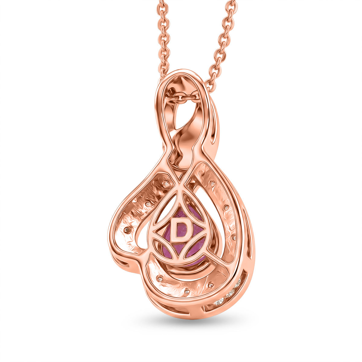 D'Joy Ilakaka Rosa Saphir (Fissure gefüllt), Weißer Zirkon Schmuckset ca. 50 cm 925 Silber 750 Roségold vermeil ca. 1.85 ct