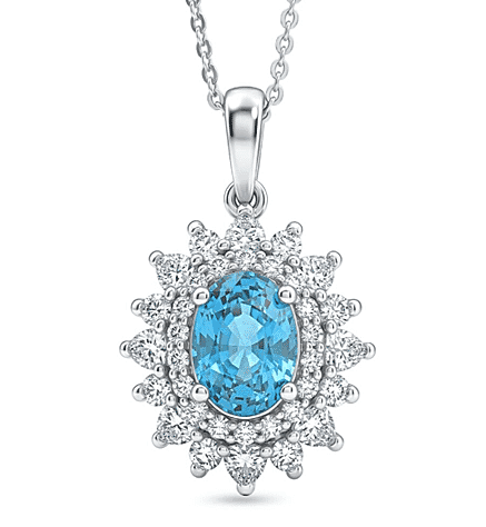 D'Joy AA Blauer Zirkon, Moissanit Schmuckset ca. 50 cm 925 Silber Rhodiniert ca. 2,47 ct.