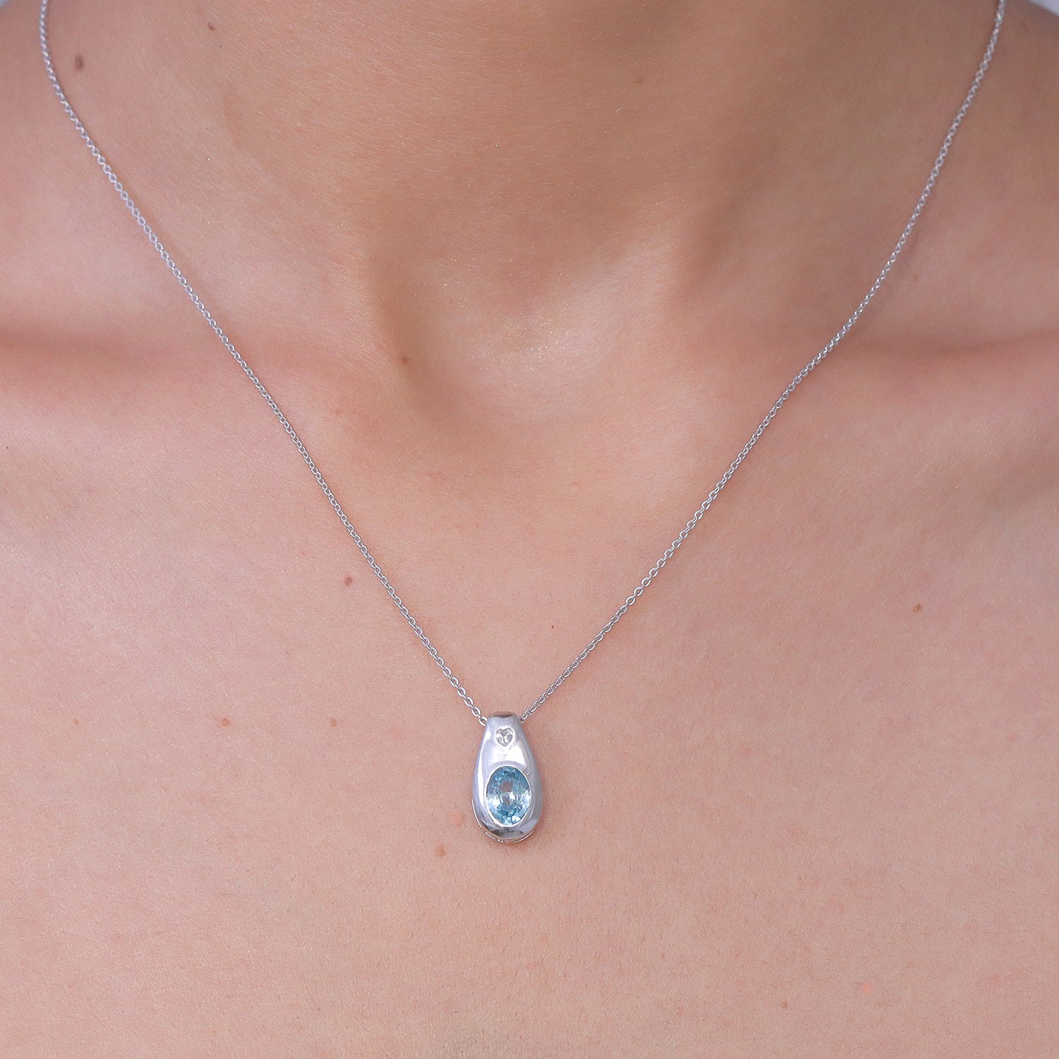 D'Joy Blauer Zirkon, Weißer Zirkon Schmuckset ca. 50 cm 925 Silber Rhodiniert ca. 1,98 ct.