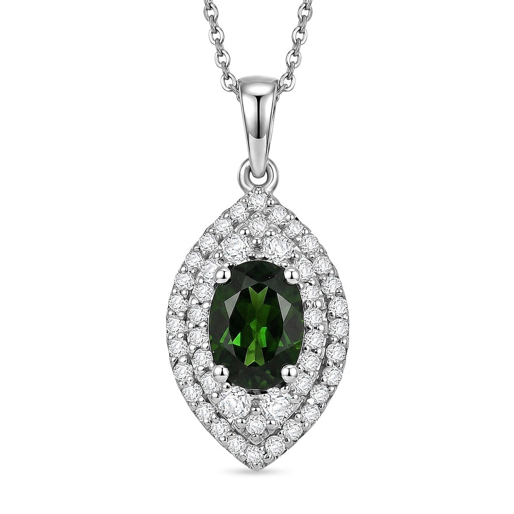 D'Joy AA Natürlicher Chromdiopsid, Moissanit AGI zertifiziert Schmuckset ca. 50 cm 925 Silber Rhodiniert ca. 3,24 ct.