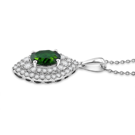 D'Joy AA Natürlicher Chromdiopsid, Moissanit AGI zertifiziert Schmuckset ca. 50 cm 925 Silber Rhodiniert ca. 3,24 ct.