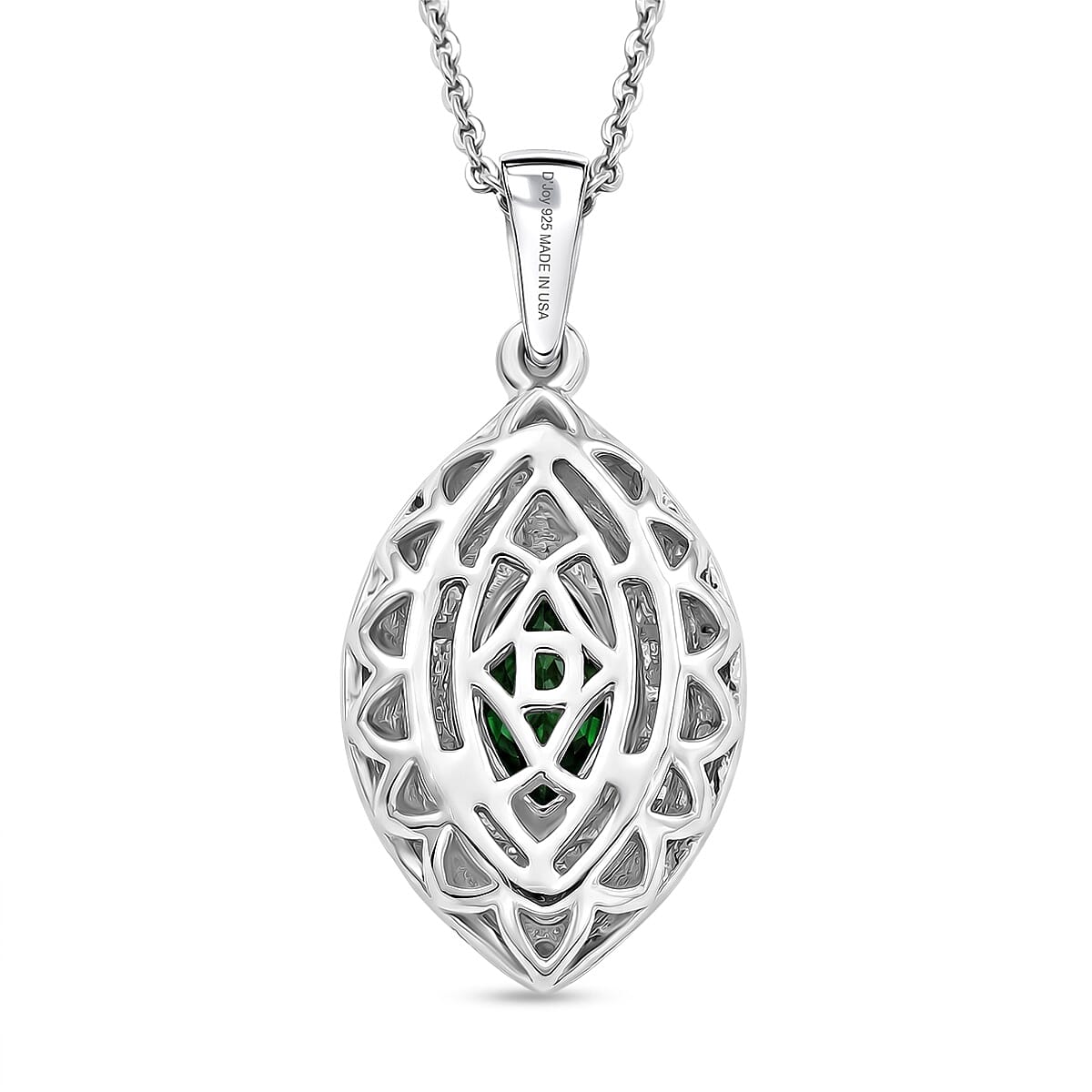 D'Joy AA Natürlicher Chromdiopsid, Moissanit AGI zertifiziert Schmuckset ca. 50 cm 925 Silber Rhodiniert ca. 3,24 ct.