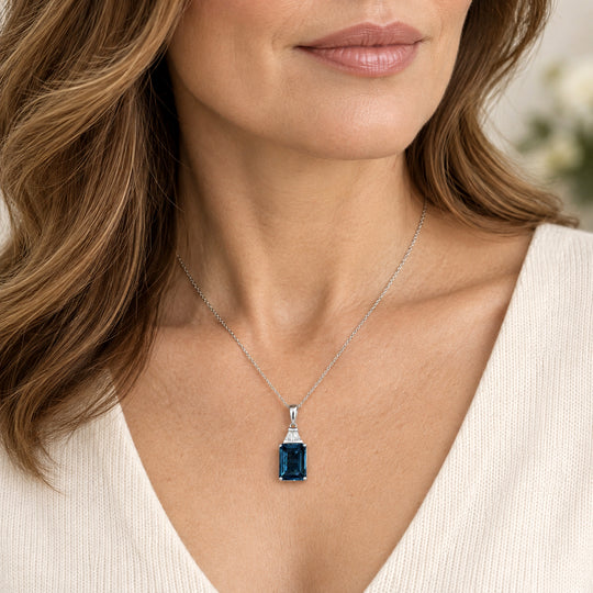 D'Joy London Blau Topas, Moissanit Schmuckset (4-4 Werktage Lieferzeit) ca. 50 cm 925 Silber Rhodiniert ca. 9.05 ct