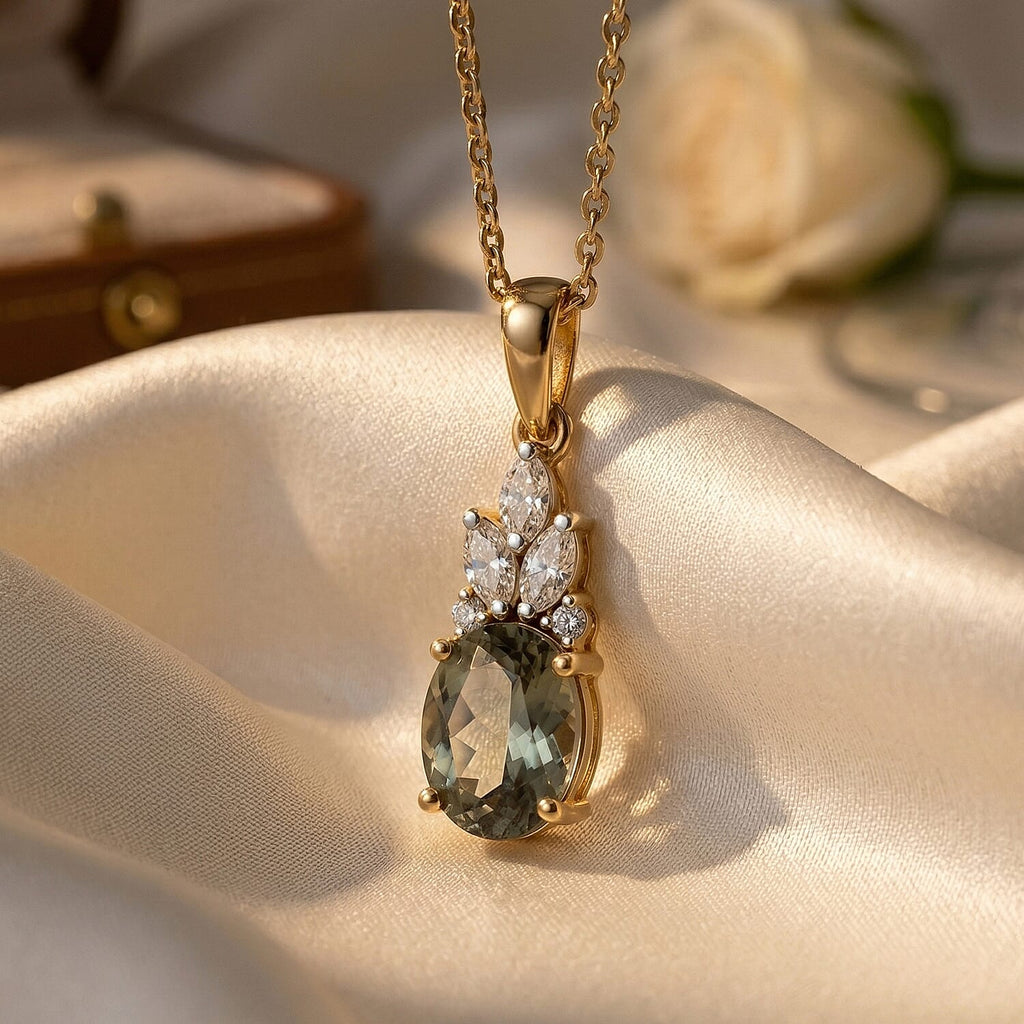 D'Joy AA Turkizit, Moissanit AGI zertifiziert Schmuckset ca. 50 cm 925 Silber 750 Gelbgold vermeil ca. 1,62 ct.