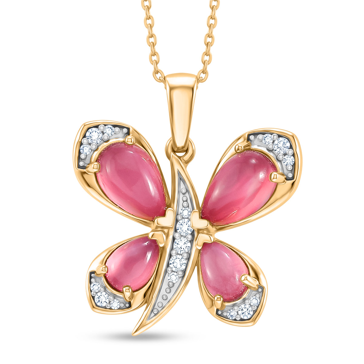 D'Joy Flamingo Mondstein Anhänger mit Kette, ca. 50 cm 925 Silber 750 Gelbgold vermeil ca. 3.07 ct