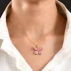D'Joy Flamingo Mondstein Anhänger mit Kette, ca. 50 cm 925 Silber 750 Gelbgold vermeil ca. 3.07 ct