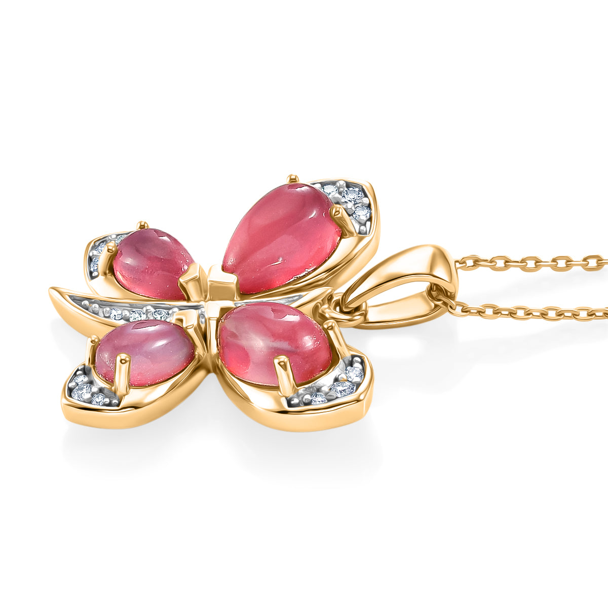 D'Joy Flamingo Mondstein Anhänger mit Kette, ca. 50 cm 925 Silber 750 Gelbgold vermeil ca. 3.07 ct
